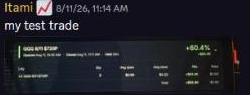Member Itami's QQQ trade result showing a profit of $22.44