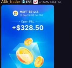 Member A$h_tradez's MSFT position showing an open profit of $328.50