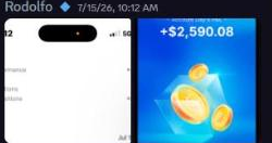 Member Rodolfo's account showing a gain of $2,590.08