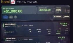 Member Itami's account showing $1,880.60 in daily profit and a 69% win rate